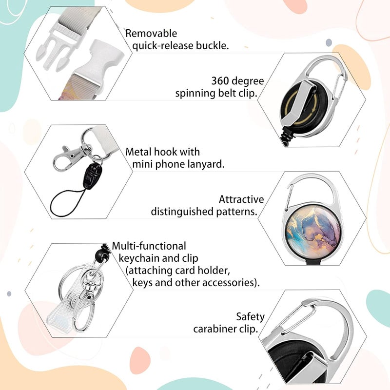Boutilon ID Badge Holder with Lanyard,Retractable ID Badge Card Holders Detachable Neck Lanyard Strap with Badge Reel and Vertical ID Holder for Nurse Students Teachers Office Staff(Marble 7) - Image 3